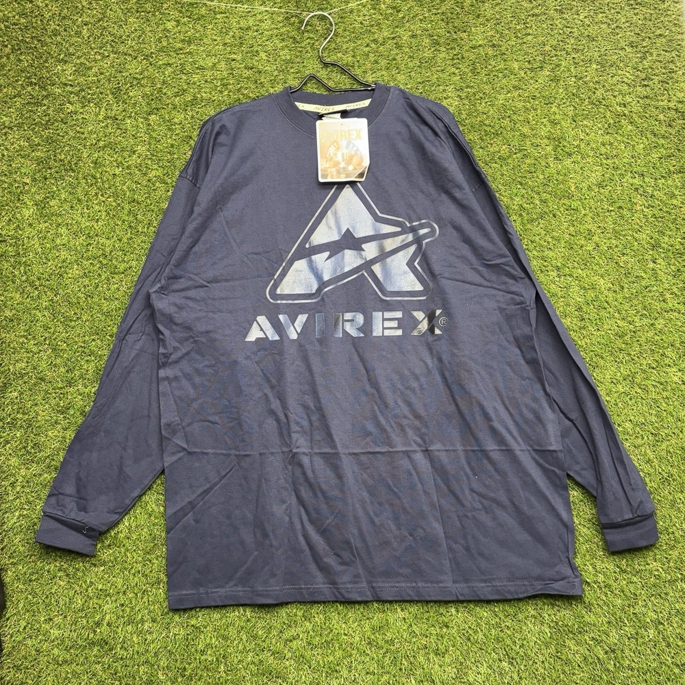 Vintage Avirex Shirt Mens 2XL Blue Long Sleeve Skate Logo Surf USA Y2K Punk NWT